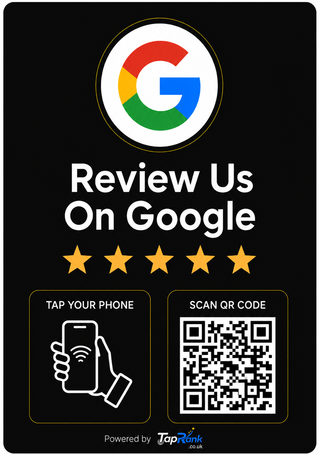 TapRank review stand with NFC and QR code
